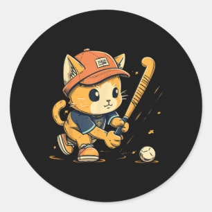 Feldhockeyspieler Katze auf Feldhockey für Männer  Runder Aufkleber