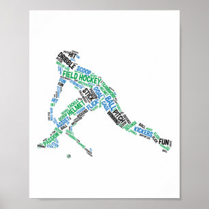 Feldhockeyspieler Wort Silhouette Hockey-Mannschaf Poster
