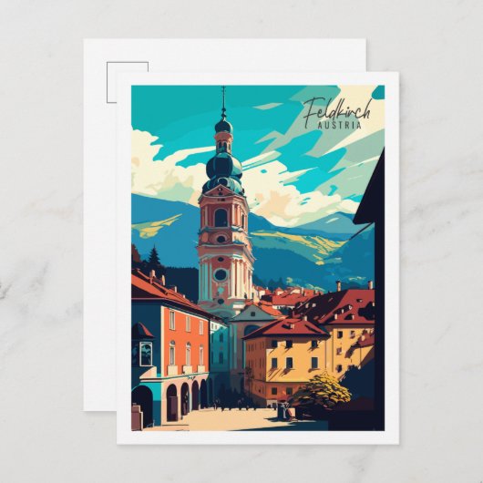 Feldkirch Austria Vintage Illustration Postkarte (Vorne/Hinten)