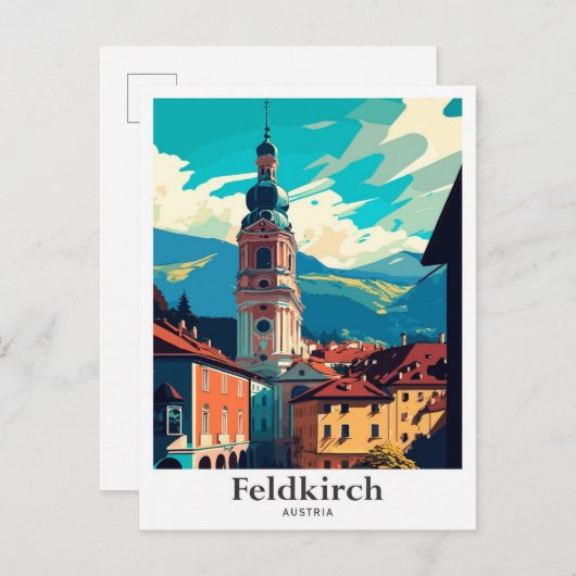 Feldkirch Austria Vintage Travel Illustration Postkarte (Vorne/Hinten)