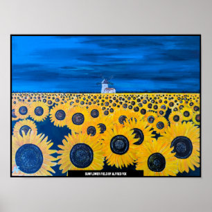 Feldmalerei auf Sonnenblumen von Alfred Fox Poster