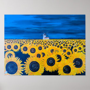 Feldmalerei auf Sonnenblumen von Alfred Fox Poster