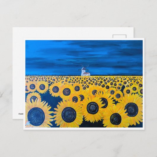 Feldmalerei auf Sonnenblumen von Alfred Fox Postkarte (Vorne/Hinten)