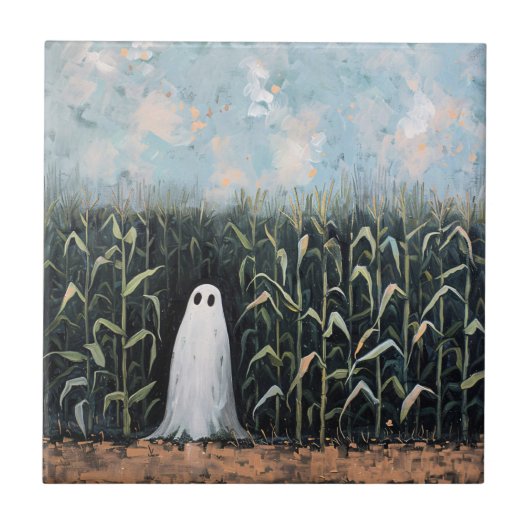 Feldmalerei mit Whimsical Ghost-Mais Fliese (Vorderseite)