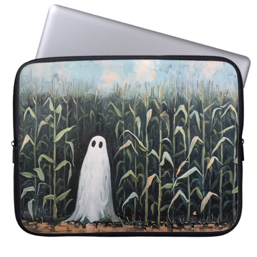 Feldmalerei mit Whimsical Ghost-Mais Laptopschutzhülle (Vorderseite)