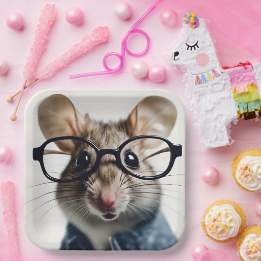Feldmaus mit Brillen Pappteller (Party)