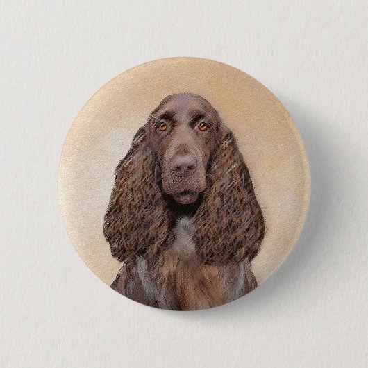 Feldspanelmalerei - Niedliche Original-Hundekunst Button (Vorderseite)