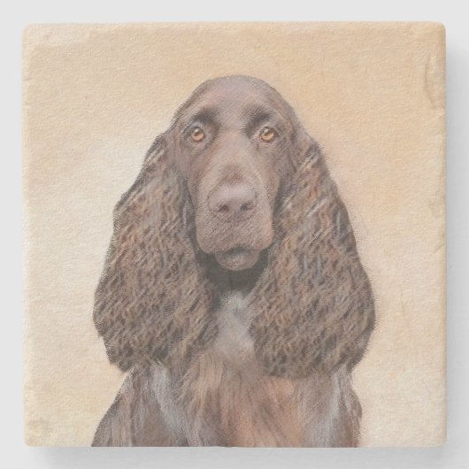 Feldspanelmalerei - Niedliche Original-Hundekunst Steinuntersetzer (Vorderseite)