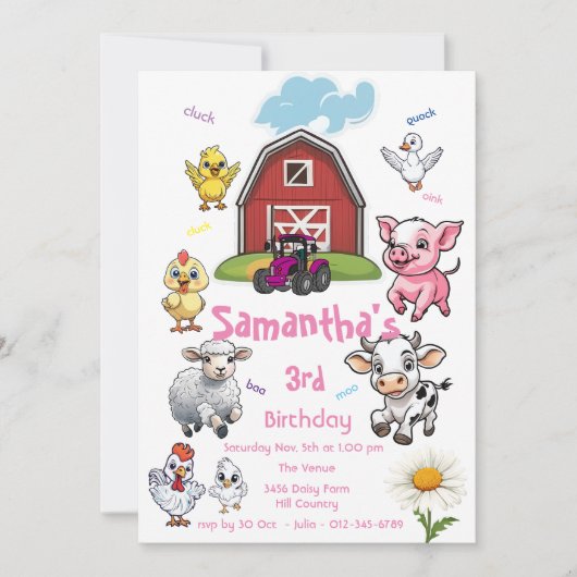 Feldtastic Barnyard Animals Tractor Birthday Bash Einladung (Vorderseite)