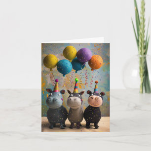Felgte Hippos Geburtstagskarte mit Balloons Karte
