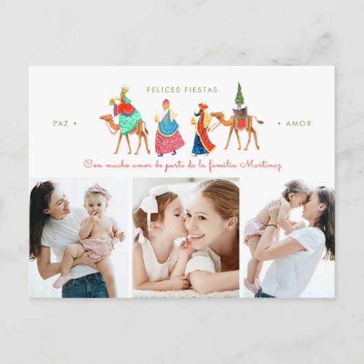 Felices Fiestas | Navdad | Baumstämme | 3 Fotos Postkarte (Vorderseite)