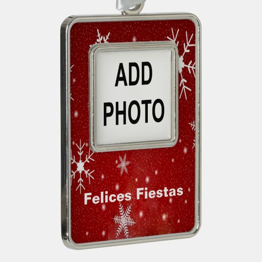 Felices Fiestas Schneeflocken & Gerahmte Rote Orna Rahmen-Ornament Silber (Rechts)