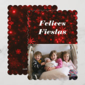 Felices Fiestas Schneeflocken mit Deep Red Flat Ca Einladung (Vorne/Hinten)