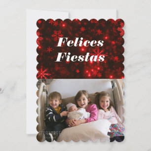 Felices Fiestas Schneeflocken mit Deep Red Flat Ca Einladung