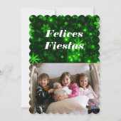 Felices Fiestas Schneeflocken mit Green Flat Card Einladung (Vorderseite)