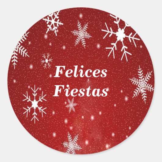 Felices Fiestas Schneeflocken mit roten Stickereie Runder Aufkleber (Vorderseite)