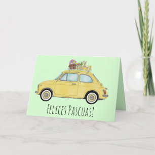 Felices Pascua Spanischer OsterRetro Fiat 500 Feiertagskarte