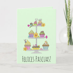 Felices Pascuas Spanischer Osterfarbencupcakes Feiertagskarte