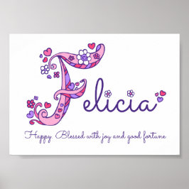 Felicia Initial F Doodle Herz Art Name bedeutet Poster