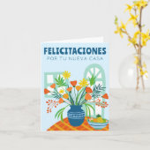 FELICIDADES GRATULATIONEN NEUE ZUHAUSE Blume Vase Karte (Gelbe Blume)