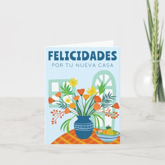 FELICIDADES GRATULATIONEN NEUE ZUHAUSE Blume Vase Karte (Vorderseite)