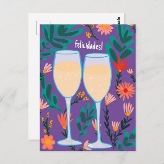 Felicidades Sparkling Wein Champagner Blumenkohl Postkarte (Vorne/Hinten)