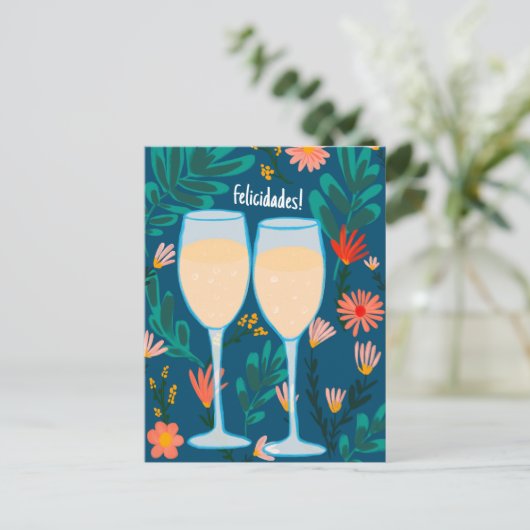 Felicidades Sparkling Wein Champagner Blumenkohl Postkarte (Stehend Vorderseite)