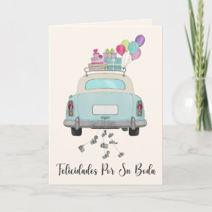 Felicidades Wedding Day Blue Retro Car Karte