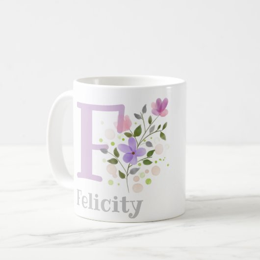 Felicity erste Initial Plus Name mit Blume Kaffeetasse (Vorderseite Links)