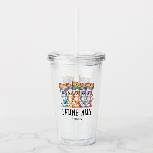 Feline Ally - Rainbow Cat LGBTQ Pride Acryltrinkbecher (Vorderseite)