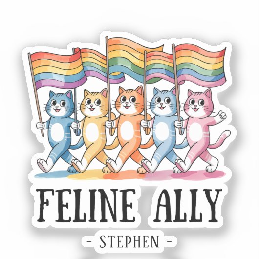 Feline Ally - Rainbow Cat LGBTQ Pride Aufkleber (Vorderseite)