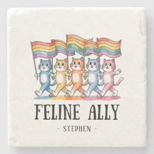 Feline Ally - Rainbow Cat LGBTQ Pride Steinuntersetzer