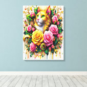 Feline Amidst ein lebendiger Blumenblut18x24 Leinwanddruck (Insitu (Holzboden))