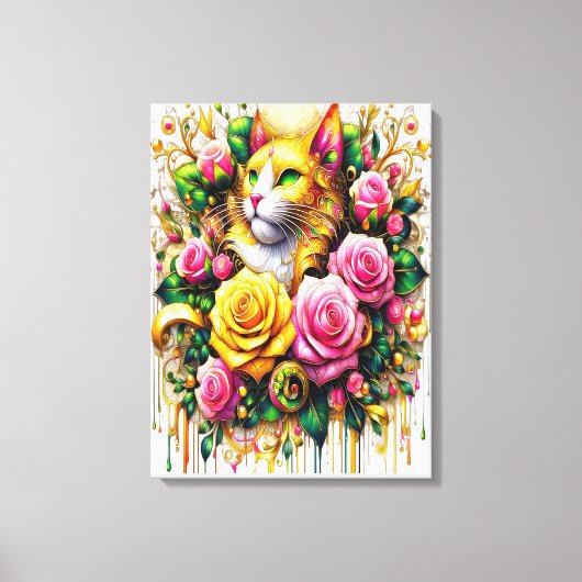 Feline Amidst ein lebendiger Blumenblut18x24 Leinwanddruck (Vorderseite)