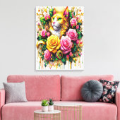 Feline Amidst ein lebendiger Blumenblut18x24 Leinwanddruck (Insitu (Wohnzimmer))