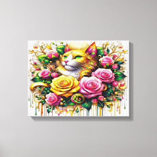 Feline Amidst ein lebendiger Blumenblut 16x12 Leinwanddruck (Vorderseite)