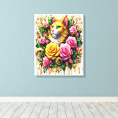 Feline Amidst ein lebendiger Blumenblut 16x20 Leinwanddruck (Insitu (Holzboden))