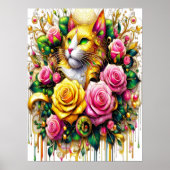 Feline Amidst ein lebendiger Blumenblut 18x24 Poster (Vorne)