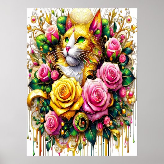 Feline Amidst ein lebendiger Blumenblut 18x24 Poster (Vorne)