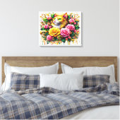 Feline Amidst ein lebendiger Blumenblut 20x16 Leinwanddruck (Insitu (Schlafzimmer))