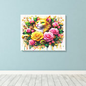 Feline Amidst ein lebendiger Blumenblut 20x16 Leinwanddruck (Insitu (Holzboden))