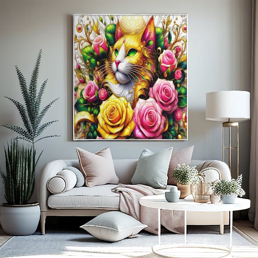 Feline Amidst ein lebendiger Blumenblut 20x16 Poster