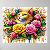 Feline Amidst ein lebendiger Blumenblut 20x16 Poster (Vorne)