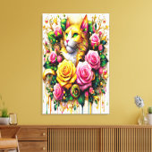 Feline Amidst ein lebendiger Blumenblut 24x36 Leinwanddruck (Insitu (Wohnzimmer))