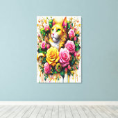 Feline Amidst ein lebendiger Blumenblut 24x36 Leinwanddruck (Insitu (Holzboden))