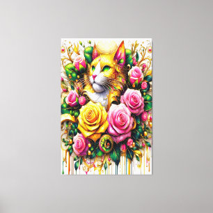 Feline Amidst ein lebendiger Blumenblut 40x60 Leinwanddruck