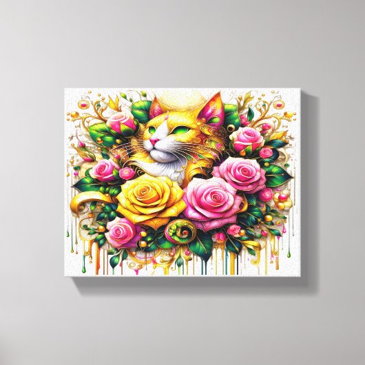 Feline Amidst ein lebhaftes Blumenblut 10x8 Leinwanddruck (Vorderseite)