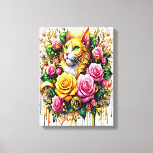 Feline Amidst ein lebhaftes Blumenblut 12x16 Leinwanddruck (Vorderseite)