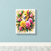 Feline Amidst ein lebhaftes Blumenblut 8x10 Leinwanddruck (Insitu (Holzboden))
