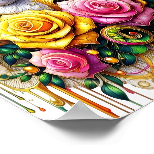 Feline Amidst ein lebhaftes Blumenblut 8x10 Poster (Ecke)